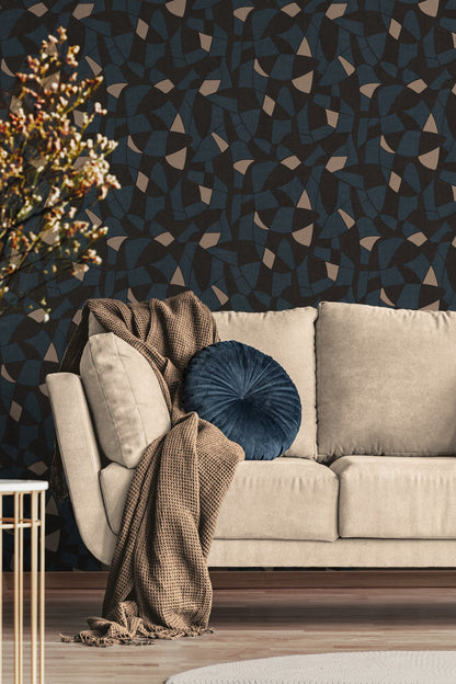 Antigua Geometrische Vliestapete Schwarz Blau Beige 10,05 m x 0,53 m