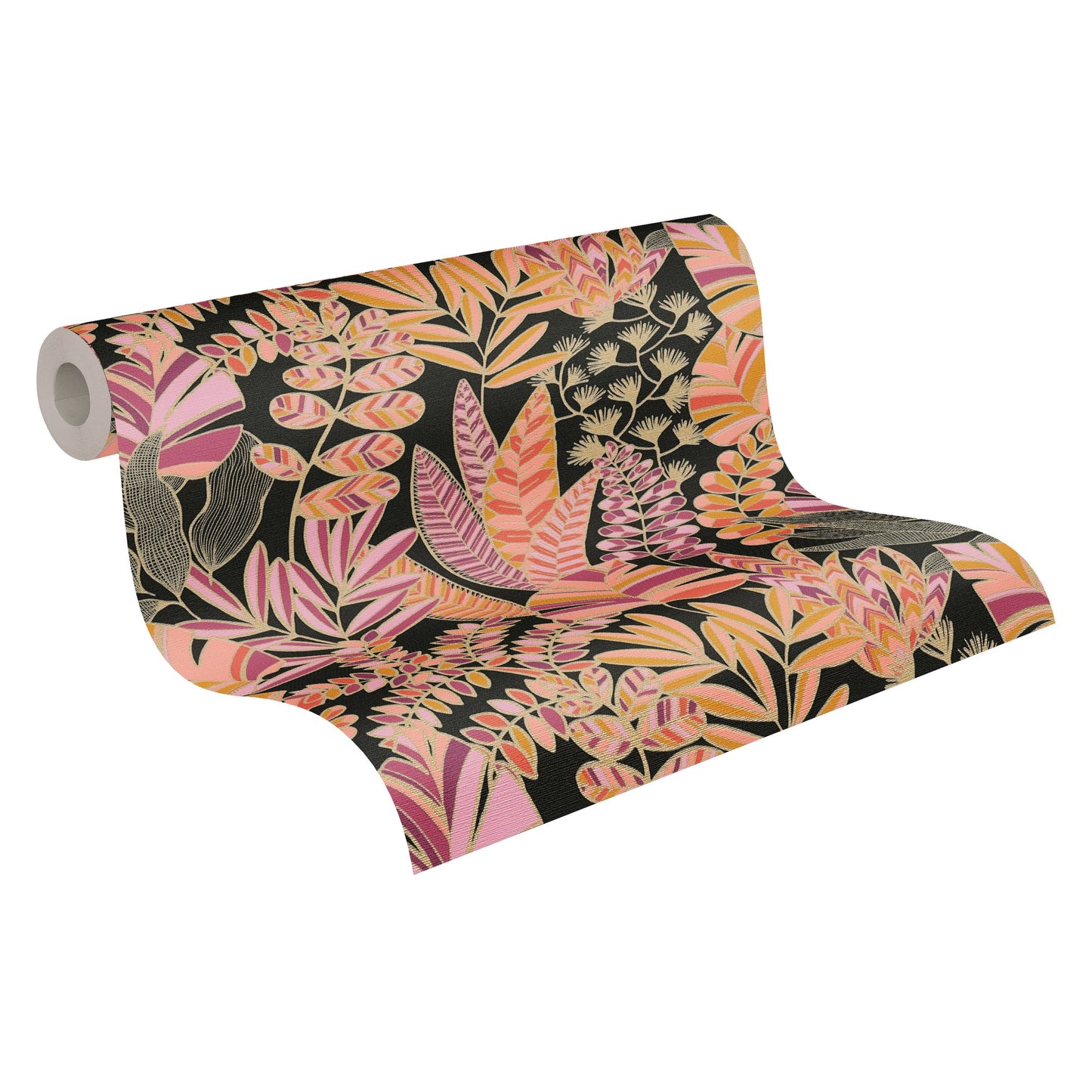 Antigua Pflanzen Vliestapete Schwarz Pink Orange Gold 10,05 m x 0,53 m