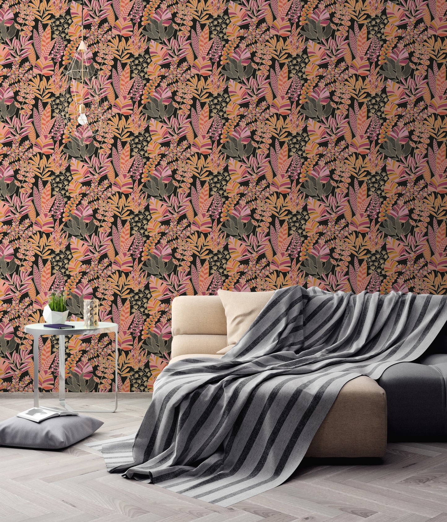Antigua Pflanzen Vliestapete Schwarz Pink Orange Gold 10,05 m x 0,53 m