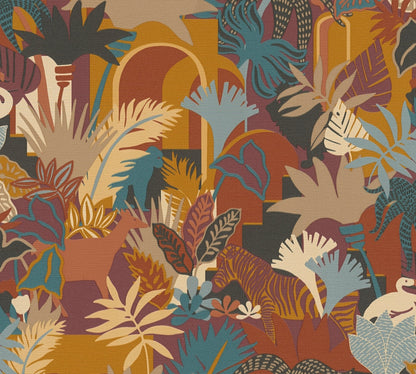 Antigua Florale Vliestapete Bunt Orange Blau 10,05 m x 0,53 m