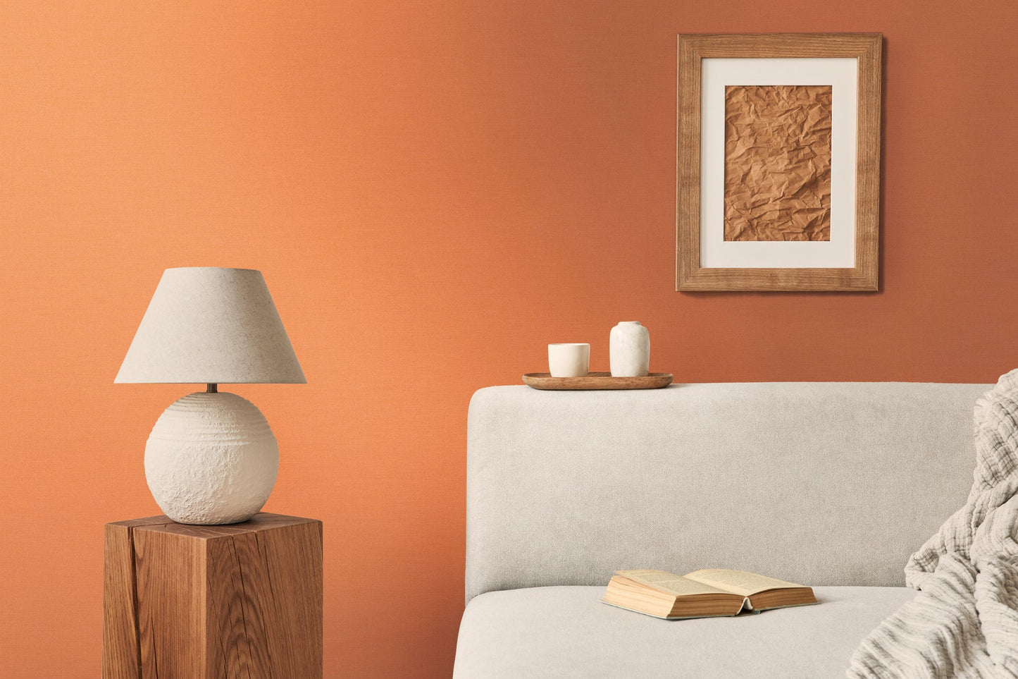 Mustertapete Leinen Orange Klassisch - 10,05 m x 0,53 m