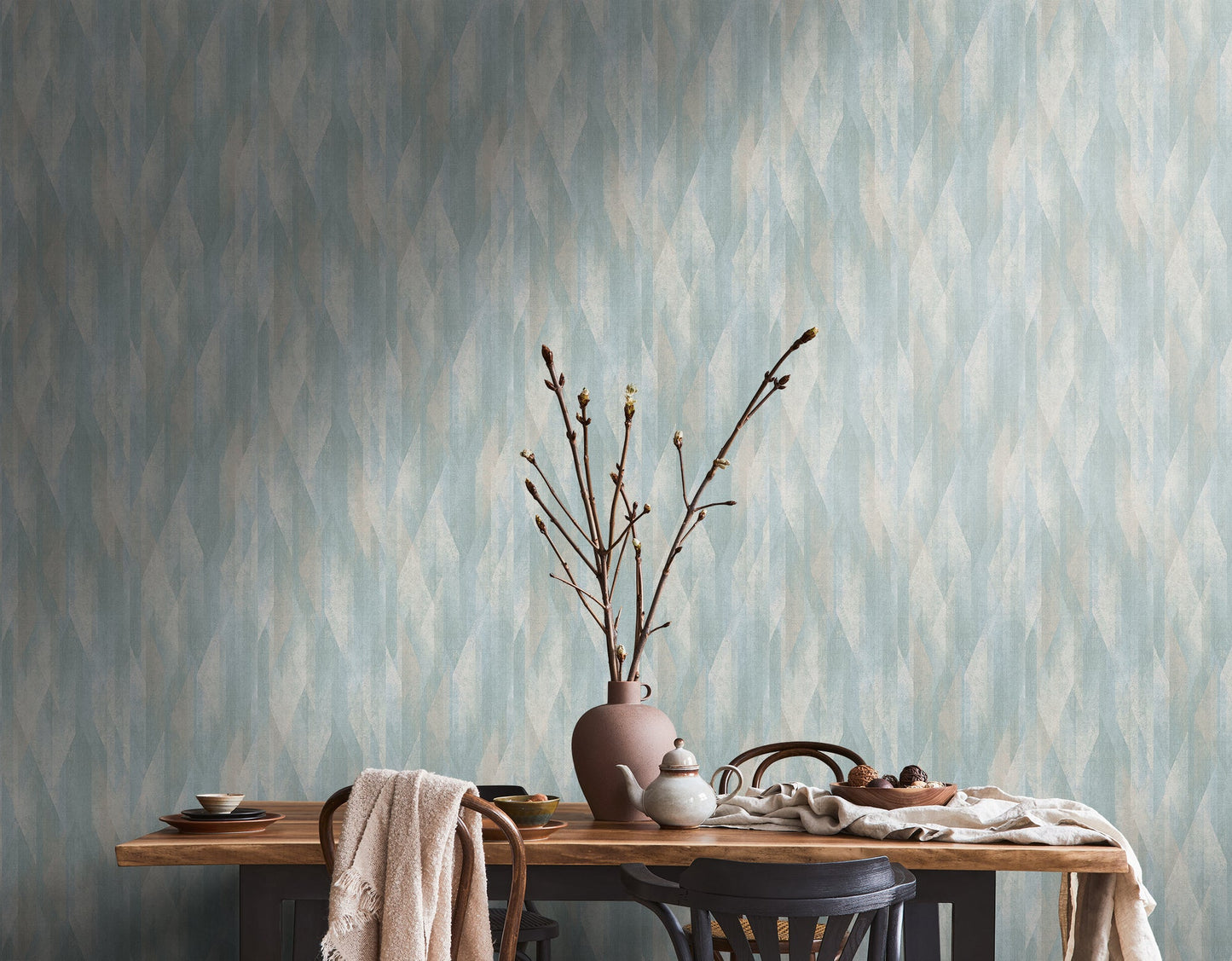 Livingwalls Björn Stockholm Art Déco Vliestapete Türkis Blau Creme 10,05 m x 0,53 m