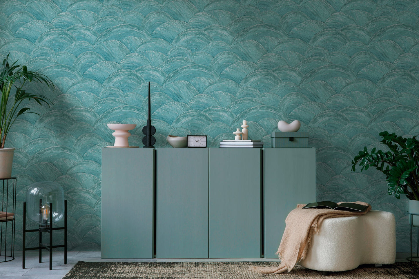 Livingwalls Zoe Miami Geometrische Vliestapete Petrol Silber 10,05 m x 0,53 m
