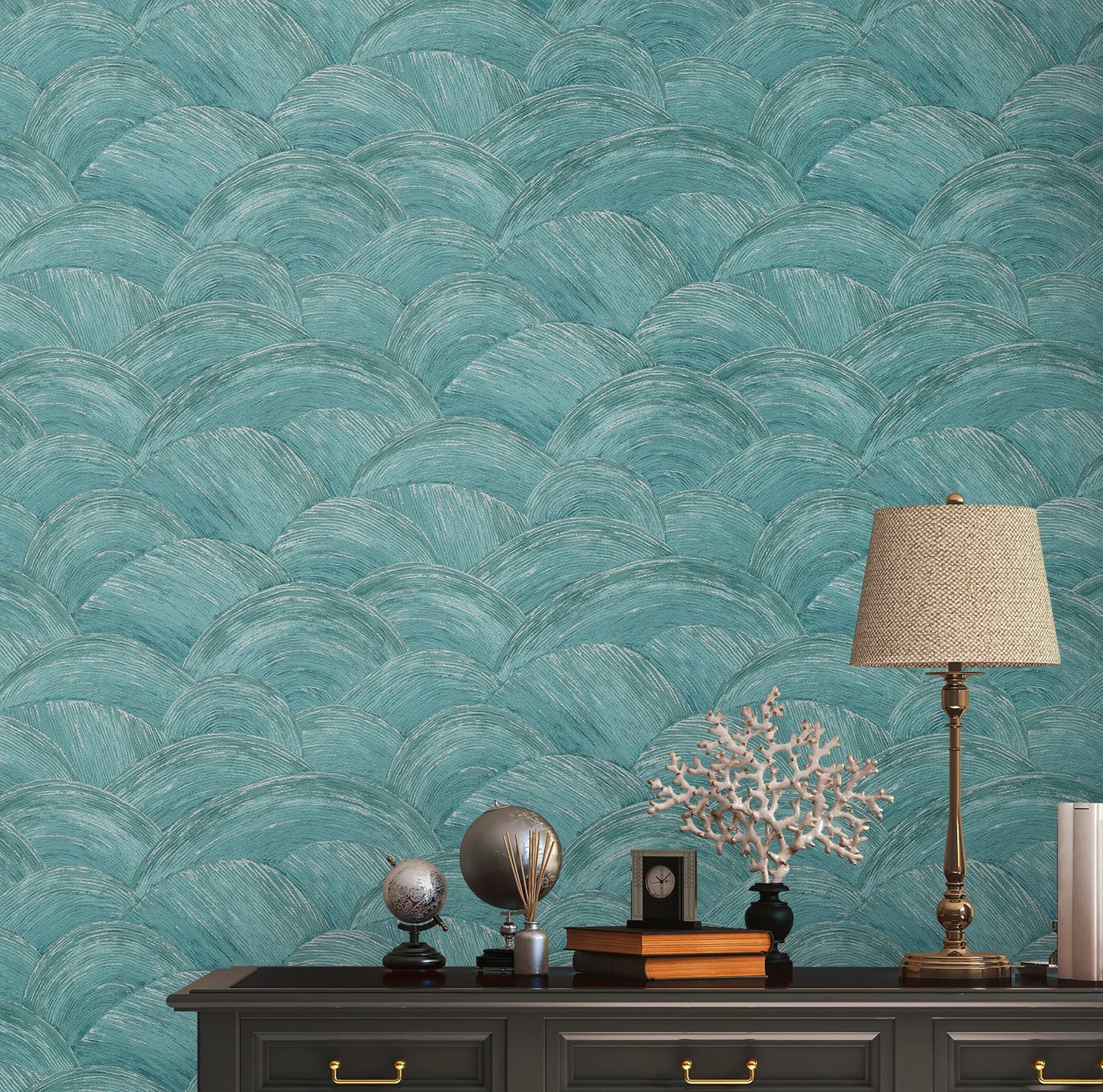 Livingwalls Zoe Miami Geometrische Vliestapete Petrol Silber 10,05 m x 0,53 m