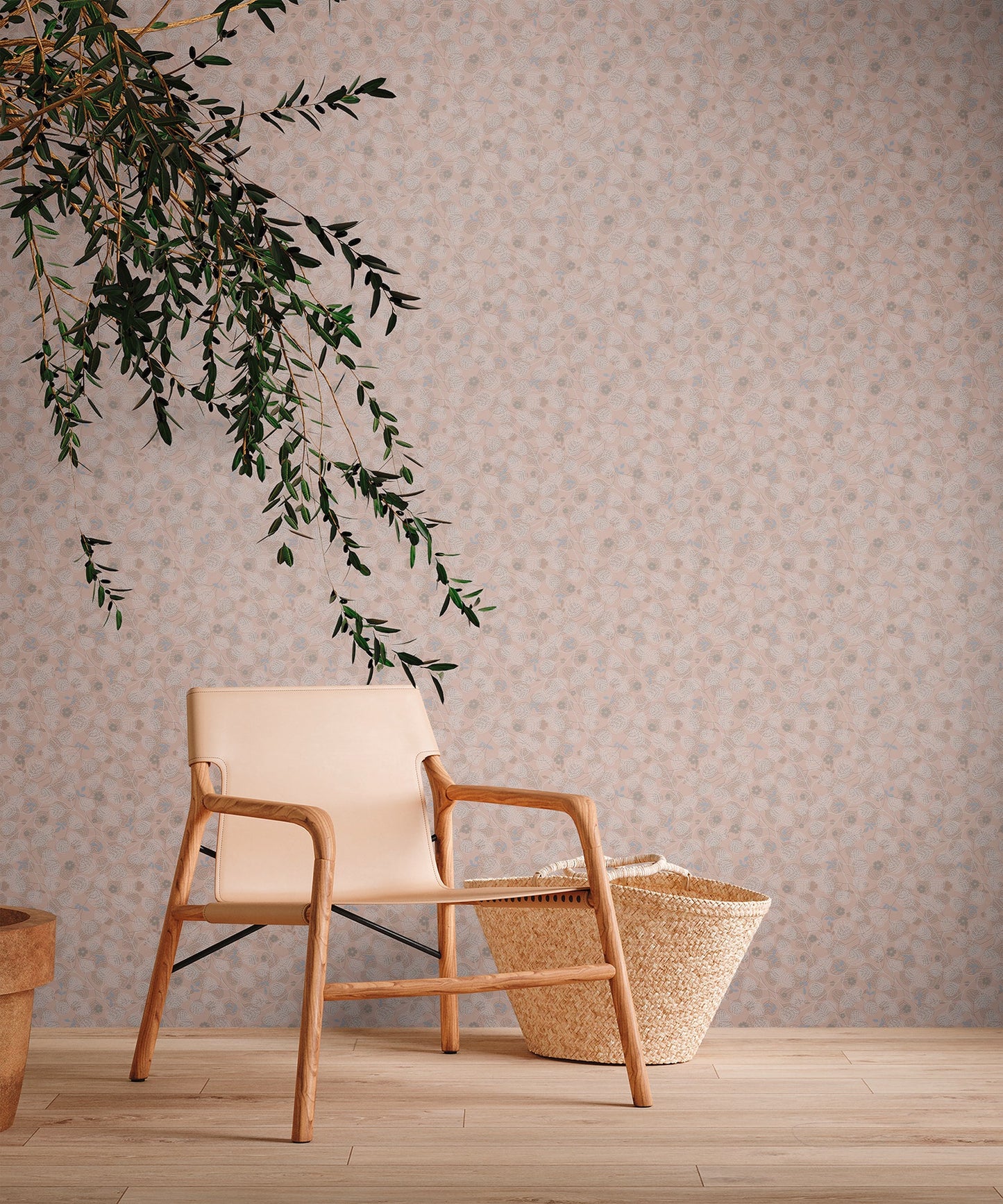 Livingwalls Björn Stockholm Blätter Vliestapete Rosa Weiß Blau Grau 10,05 m x 0,53 m