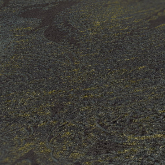 Livingwalls Maha Dubai Klassische Vliestapete Schwarz Blau Gelb Gold 10,05 m x 0,53 m