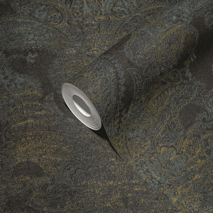 Livingwalls Maha Dubai Klassische Vliestapete Schwarz Blau Gelb Gold 10,05 m x 0,53 m