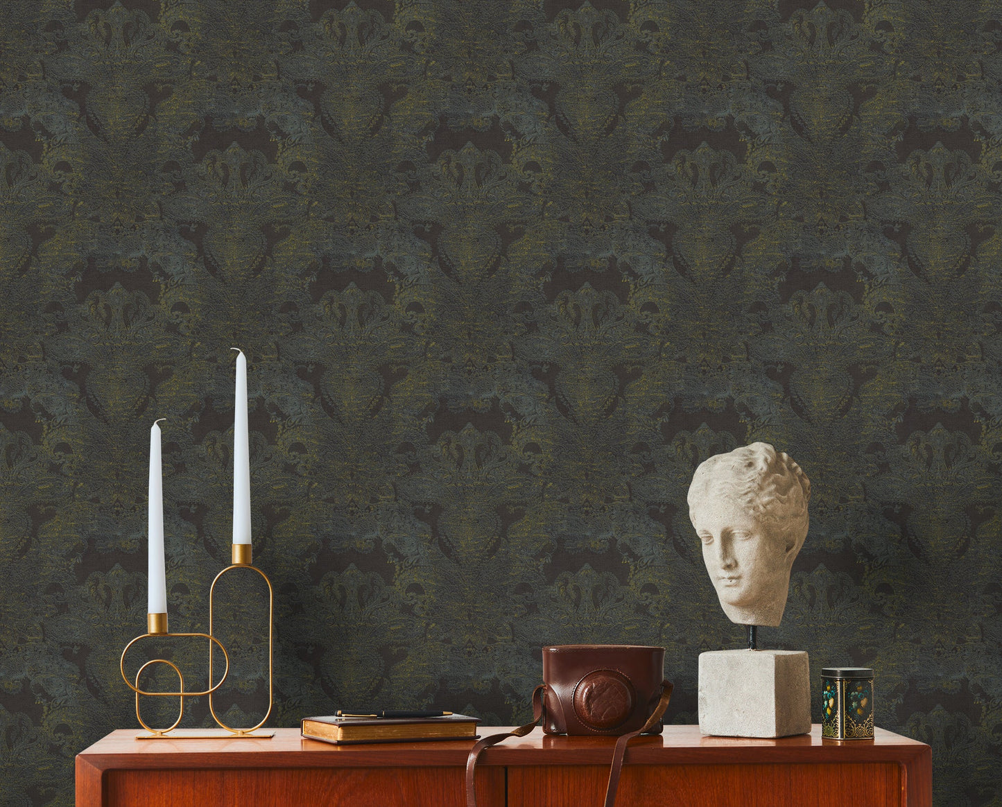 Livingwalls Maha Dubai Klassische Vliestapete Schwarz Blau Gelb Gold 10,05 m x 0,53 m
