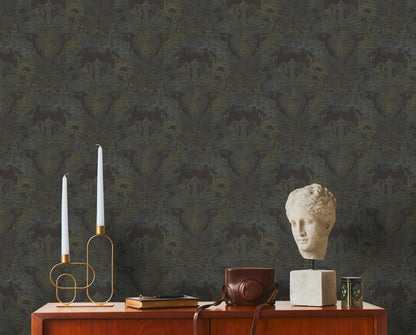 Livingwalls Maha Dubai Klassische Vliestapete Schwarz Blau Gelb Gold 10,05 m x 0,53 m