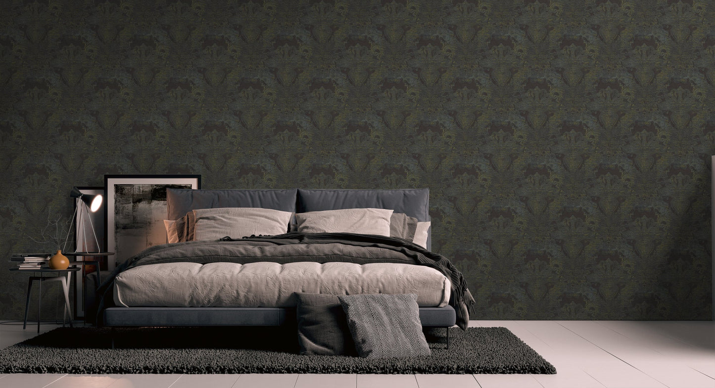 Livingwalls Maha Dubai Klassische Vliestapete Schwarz Blau Gelb Gold 10,05 m x 0,53 m