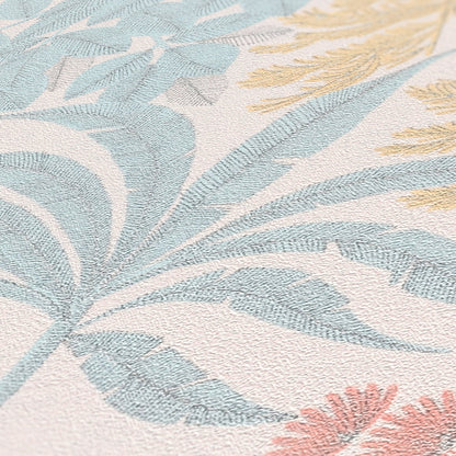 Livingwalls Zoe Miami Blätter Vliestapete Weiß Blau Gelb Rosa 10,05 m x 0,53 m