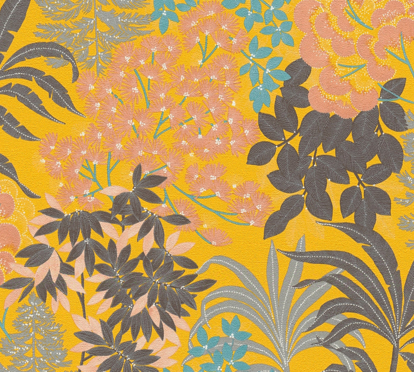 Livingwalls Zoe Miami Blätter Vliestapete Gelb Schwarz Rosa Blau 10,05 m x 0,53 m