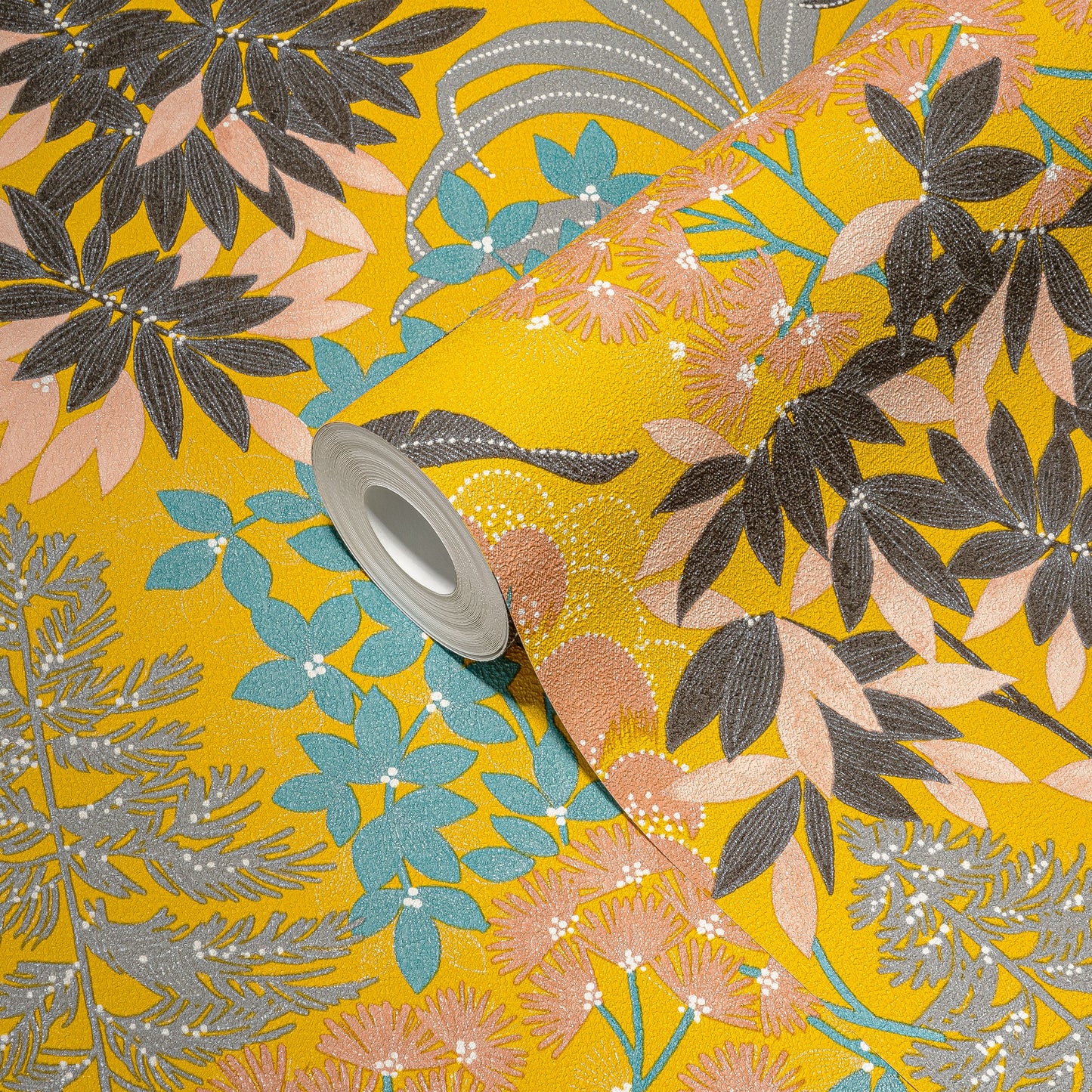 Livingwalls Zoe Miami Blätter Vliestapete Gelb Schwarz Rosa Blau 10,05 m x 0,53 m