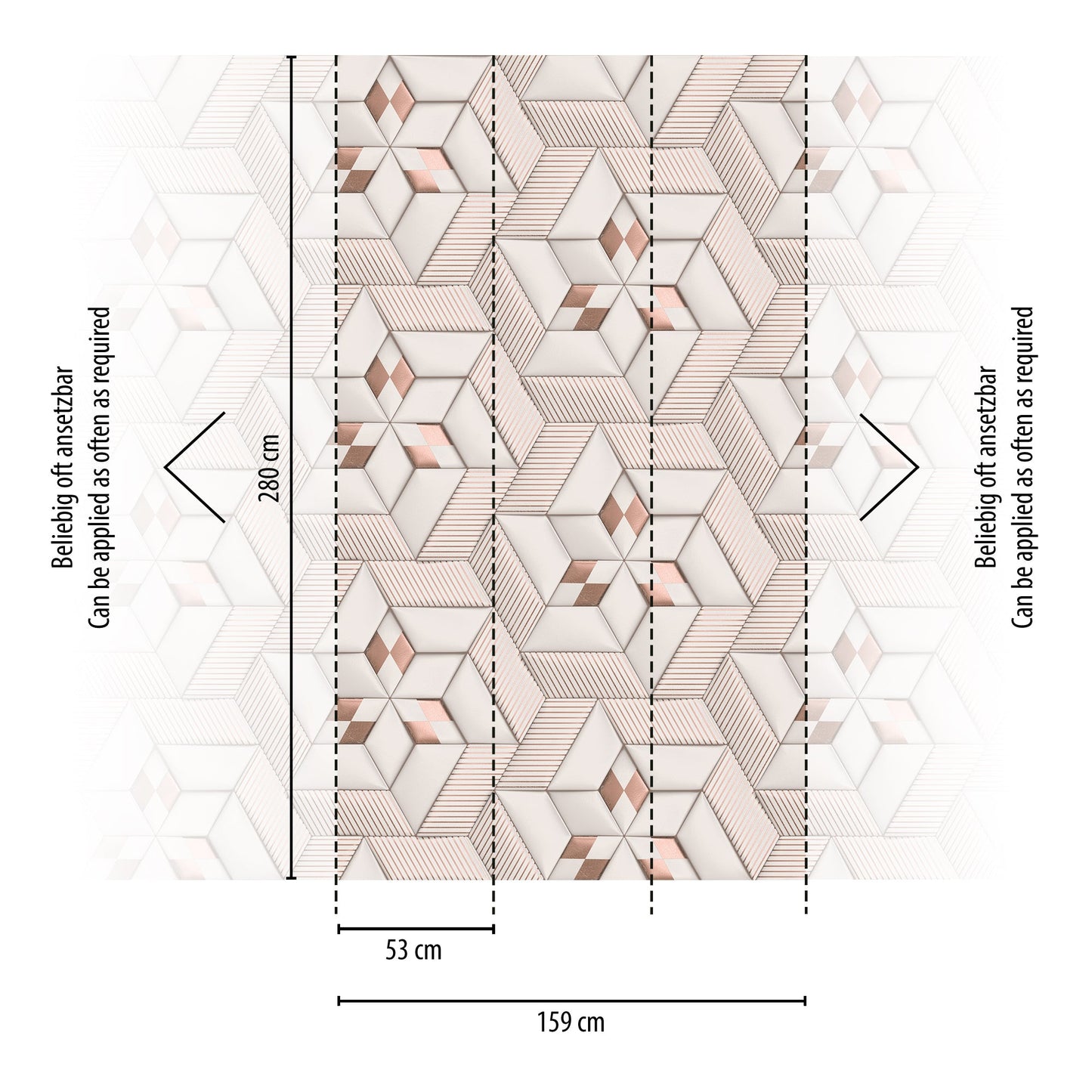 Fototapete Geometrisch Weiß Rosé - 1,59 m x 2,80 m