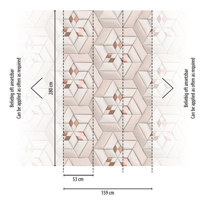 Fototapete Geometrisch Weiß Rosé - 1,59 m x 2,80 m