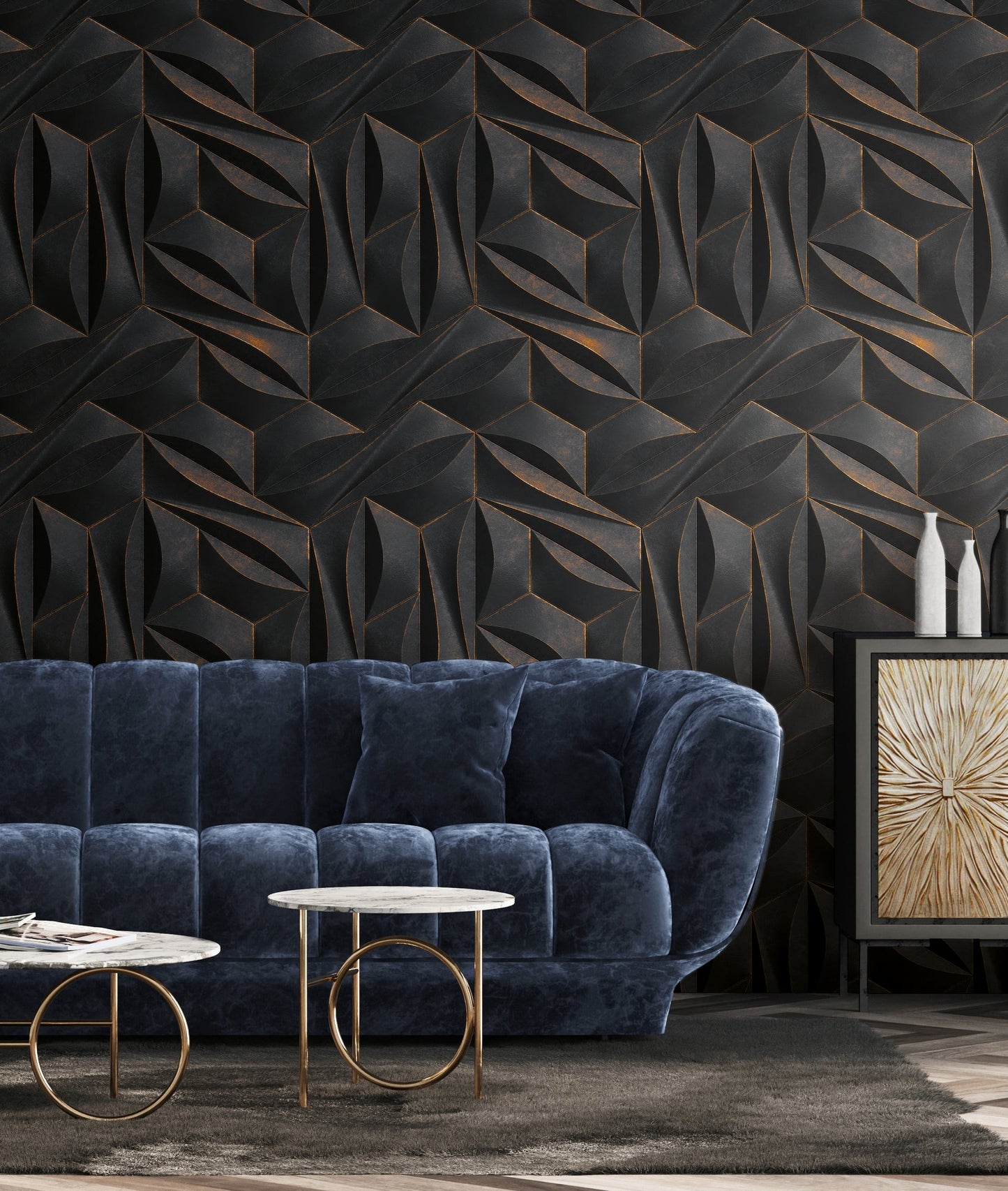 Fototapete Geometrisch Schwarz Gold - 1,59 m x 2,80 m