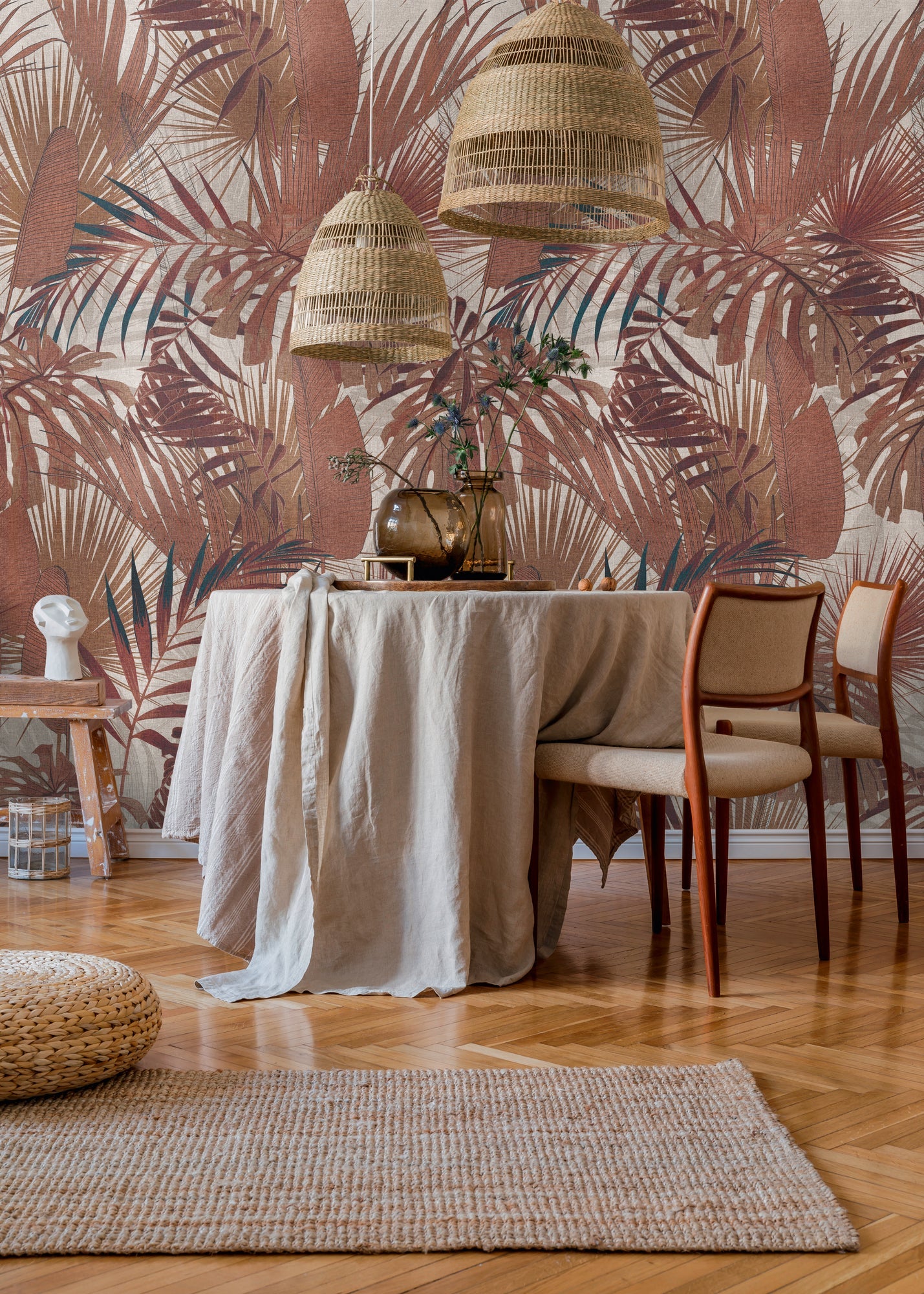 Fototapete Tropische Blätter Terrakotta Beige - 1,59 m x 2,80 m