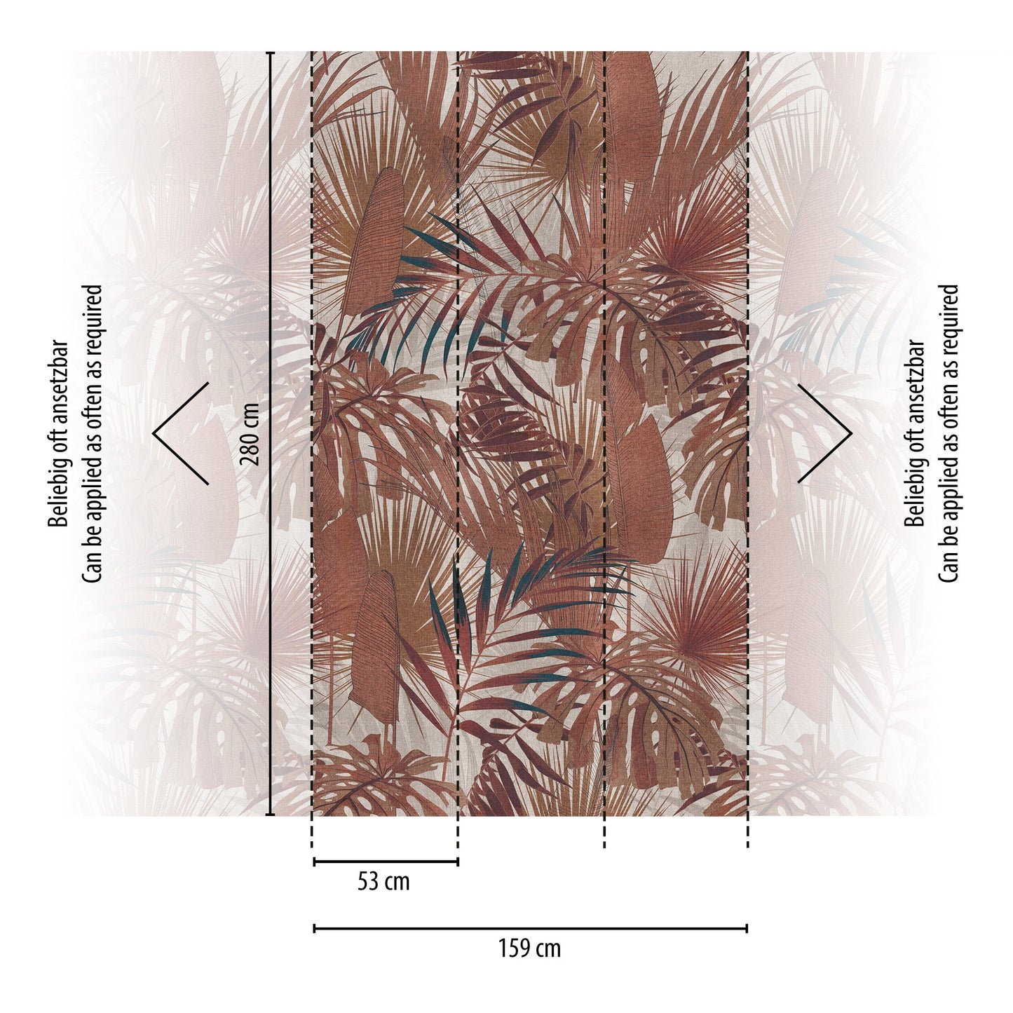 Fototapete Tropische Blätter Terrakotta Beige - 1,59 m x 2,80 m