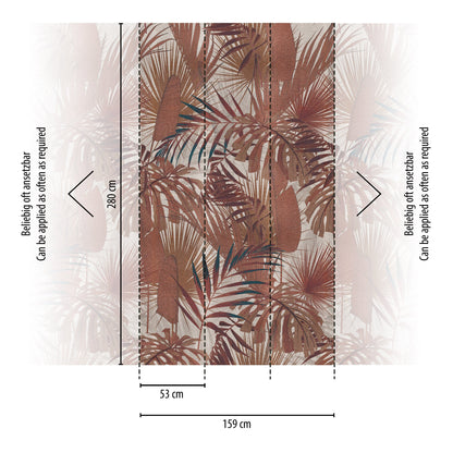 Fototapete Tropische Blätter Terrakotta Beige - 1,59 m x 2,80 m