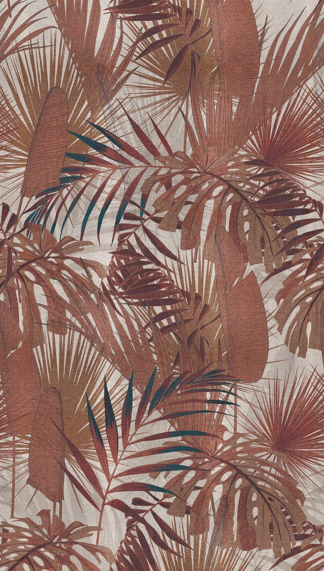 Fototapete Tropische Blätter Terrakotta Beige - 1,59 m x 2,80 m