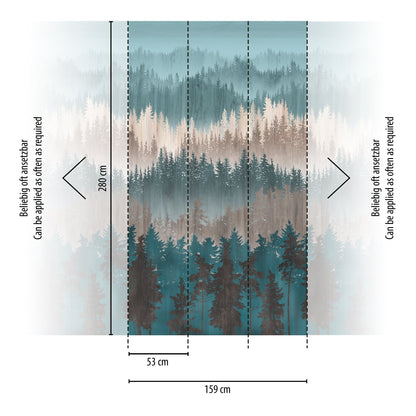 Fototapete Wald Nebel Blau Grün - 1,59 m x 2,80 m