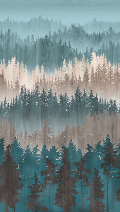 Fototapete Wald Nebel Blau Grün - 1,59 m x 2,80 m