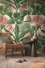 Fototapete Tropische Blätter Beige Grün - 1,59 m x 2,80 m