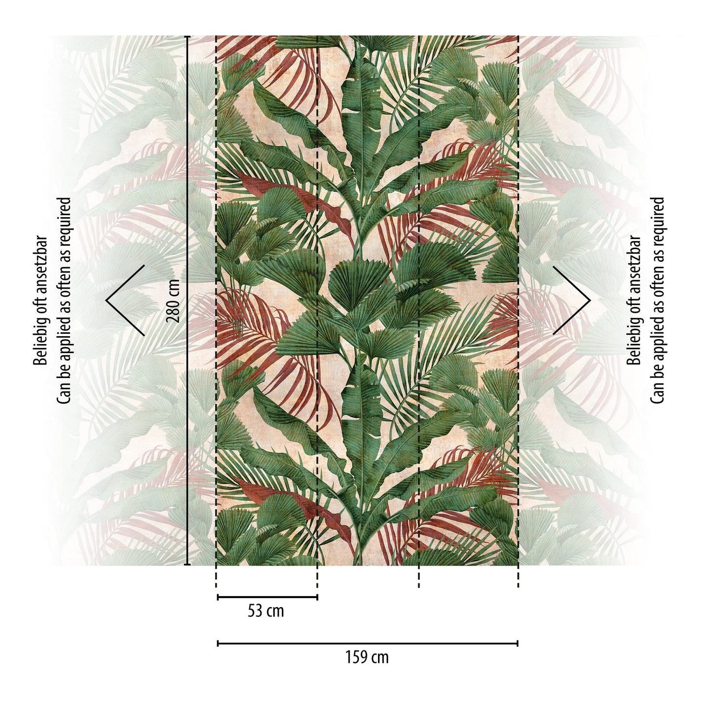 Fototapete Tropische Blätter Beige Grün - 1,59 m x 2,80 m
