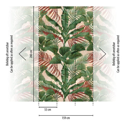 Fototapete Tropische Blätter Beige Grün - 1,59 m x 2,80 m