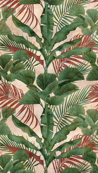Fototapete Tropische Blätter Beige Grün - 1,59 m x 2,80 m