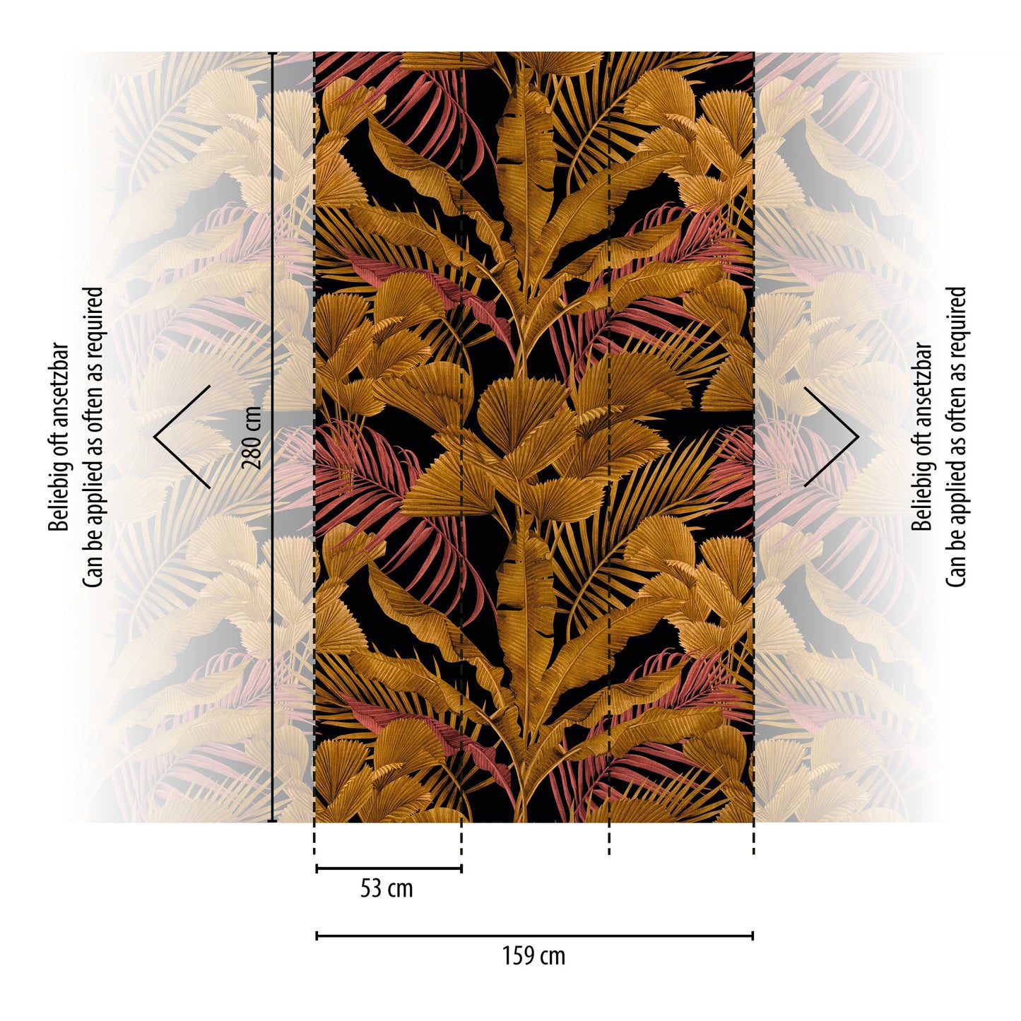 Fototapete Tropenblätter Schwarz Gold - 1,59 m x 2,80 m
