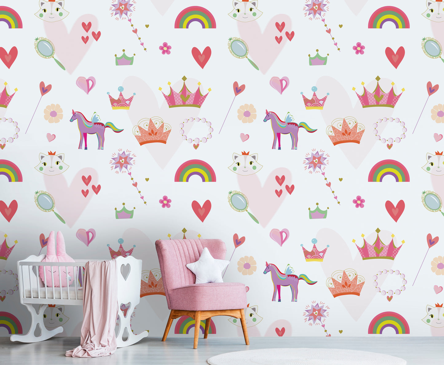 Fototapete Einhorn Prinzessin Rosa - 1,59 m x 2,80 m