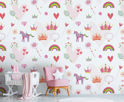 Fototapete Einhorn Prinzessin Rosa - 1,59 m x 2,80 m