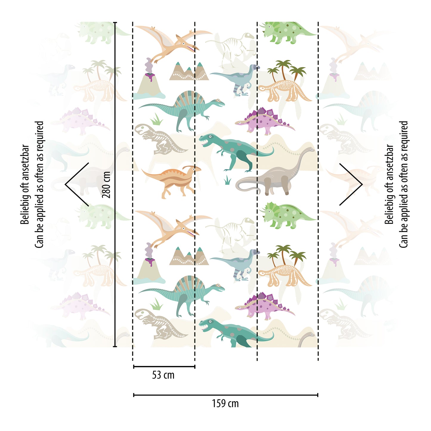 Fototapete Dinosaurier Pastell - 1,59 m x 2,80 m