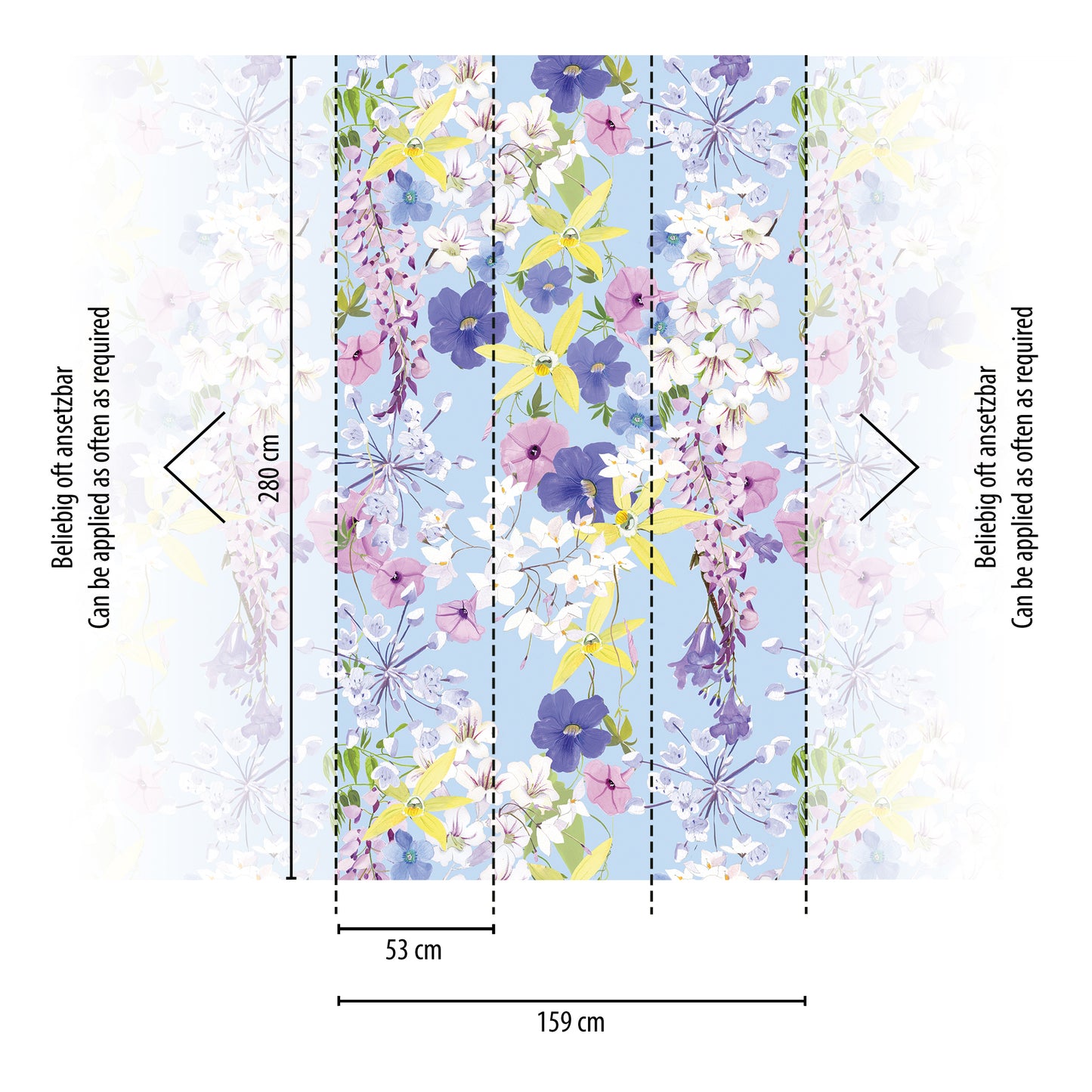Fototapete Blumen Blau - 1,59 m x 2,80 m