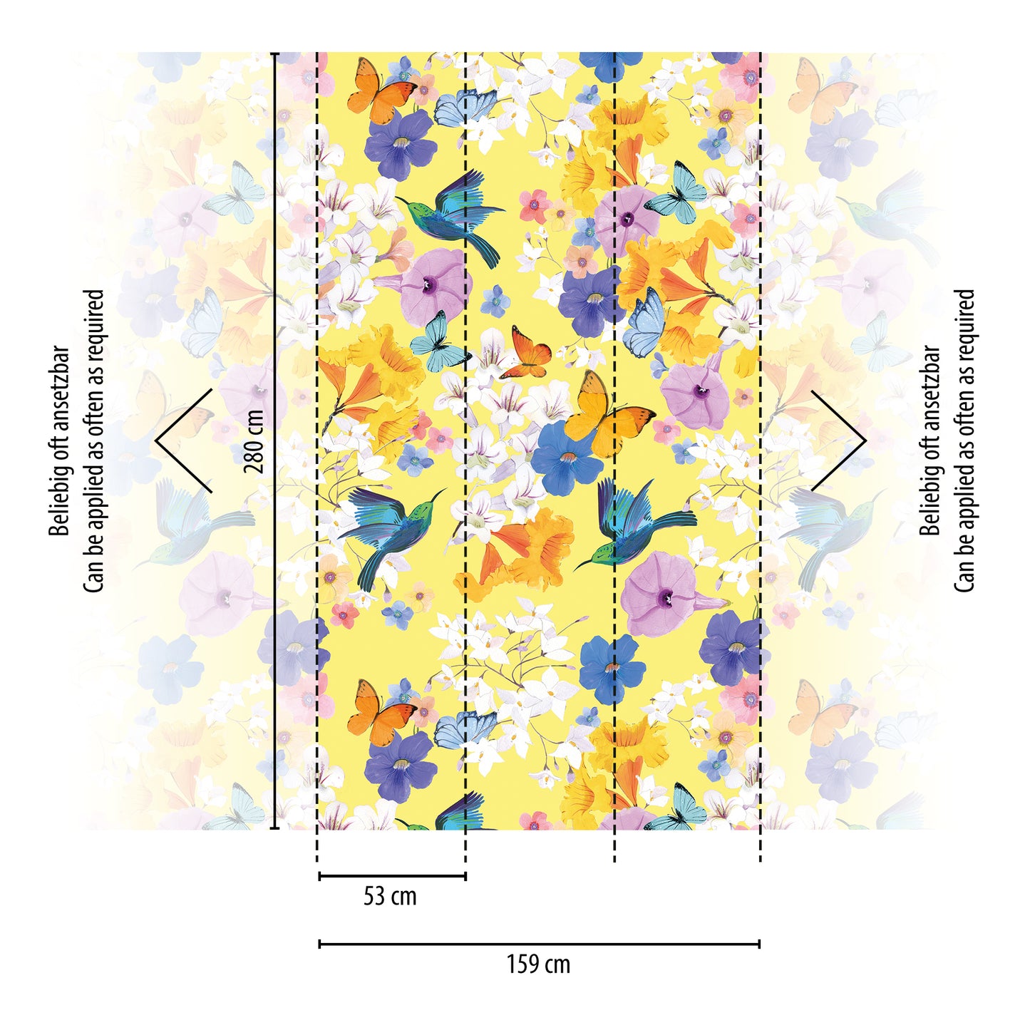 Fototapete Blumen Vögel Gelb - 1,59 m x 2,80 m