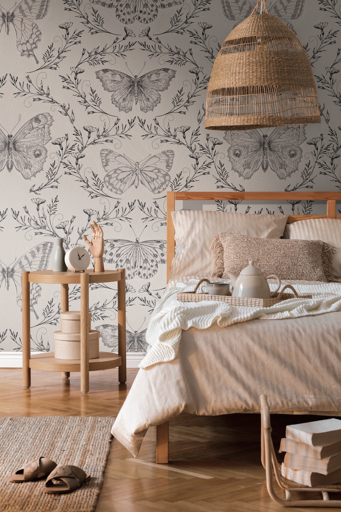 Fototapete Schmetterlinge Beige Grau - 1,59 m x 2,80 m