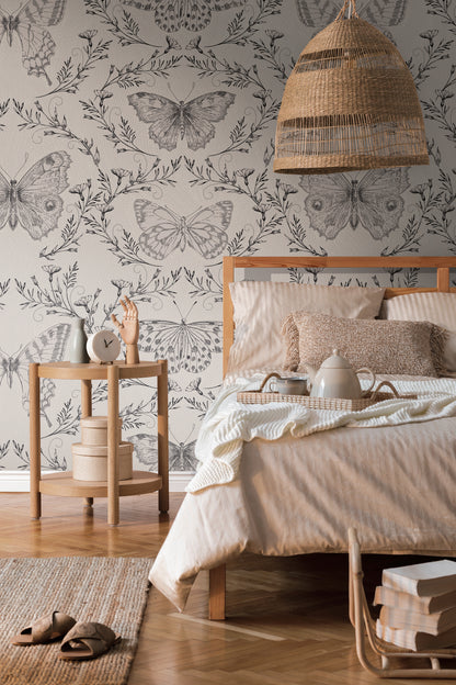 Fototapete Schmetterlinge Beige Grau - 1,59 m x 2,80 m