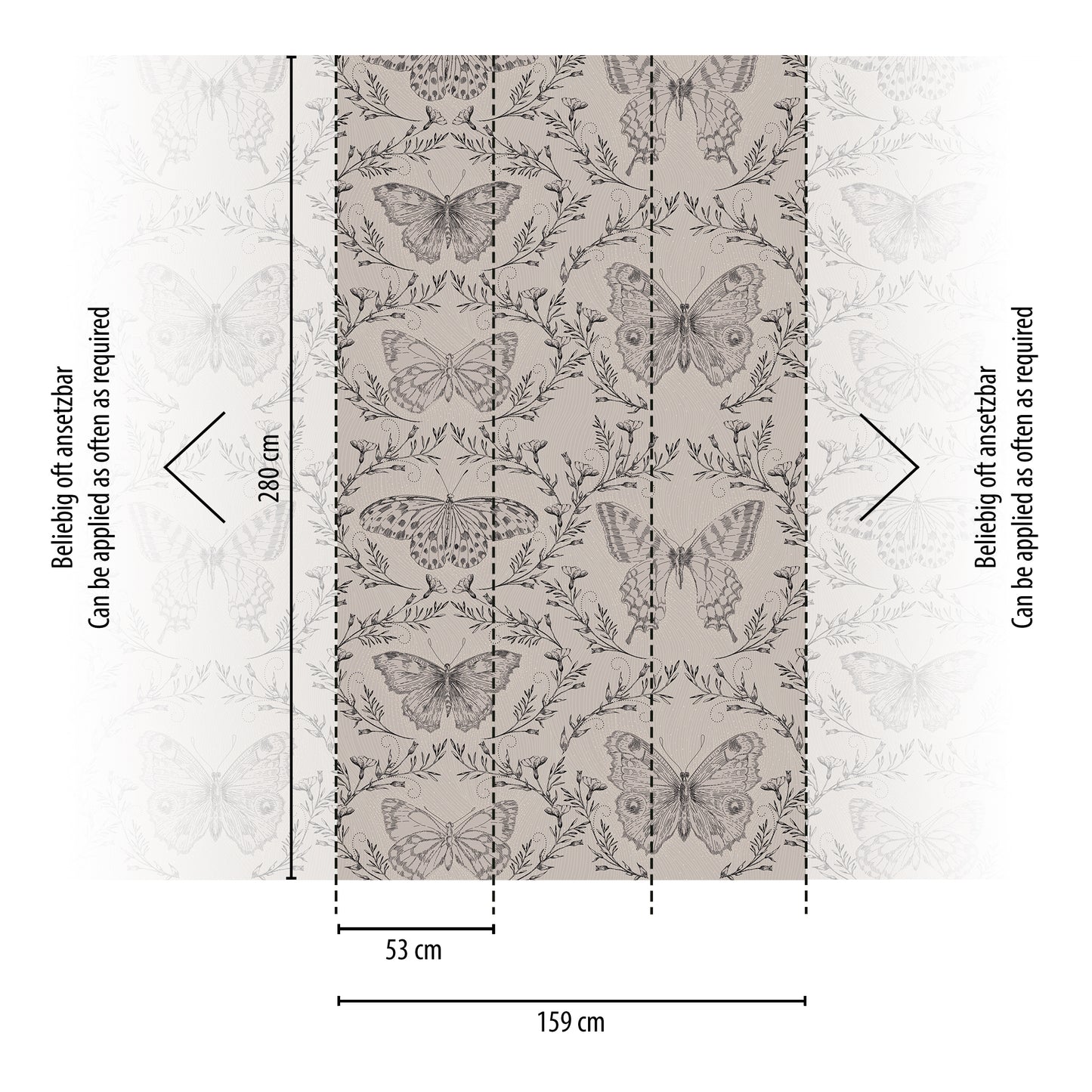 Fototapete Schmetterlinge Beige Grau - 1,59 m x 2,80 m