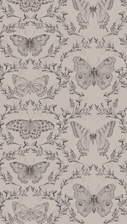 Fototapete Schmetterlinge Beige Grau - 1,59 m x 2,80 m