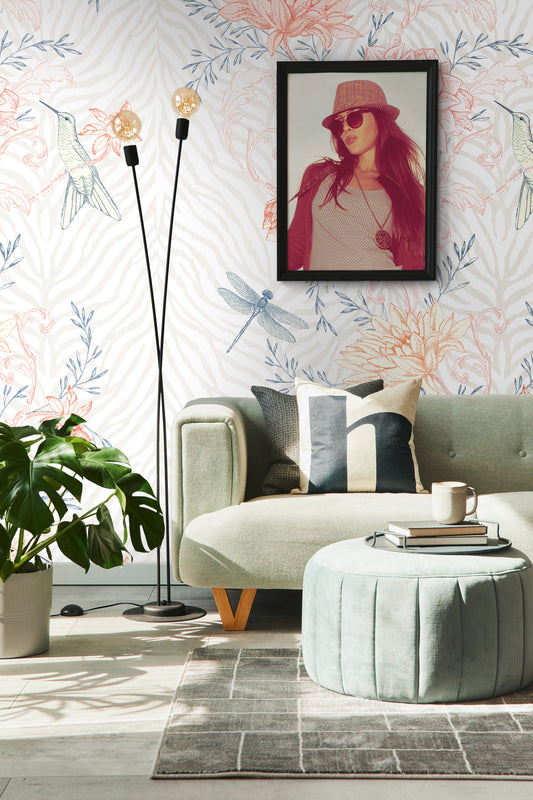 Fototapete Blumen Kolibri Beige - 1,59 m x 2,80 m