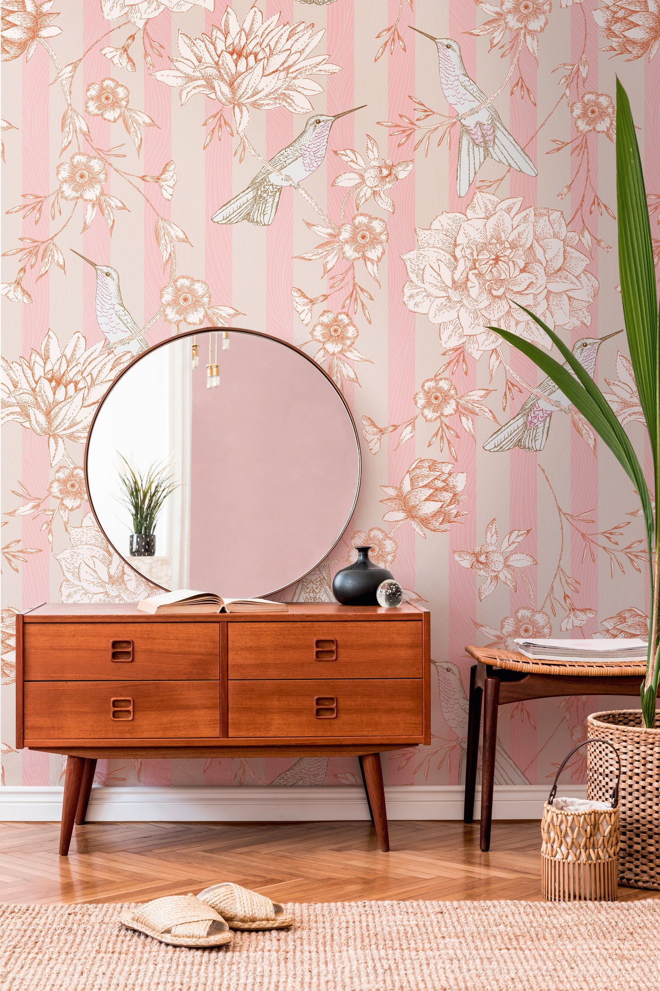 Fototapete Blumen Kolibri Rosa - 1,59 m x 2,80 m