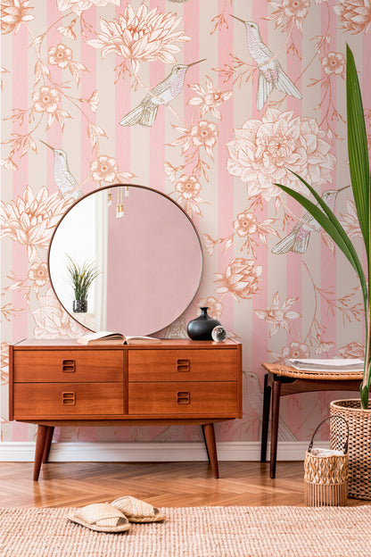Fototapete Blumen Kolibri Rosa - 1,59 m x 2,80 m