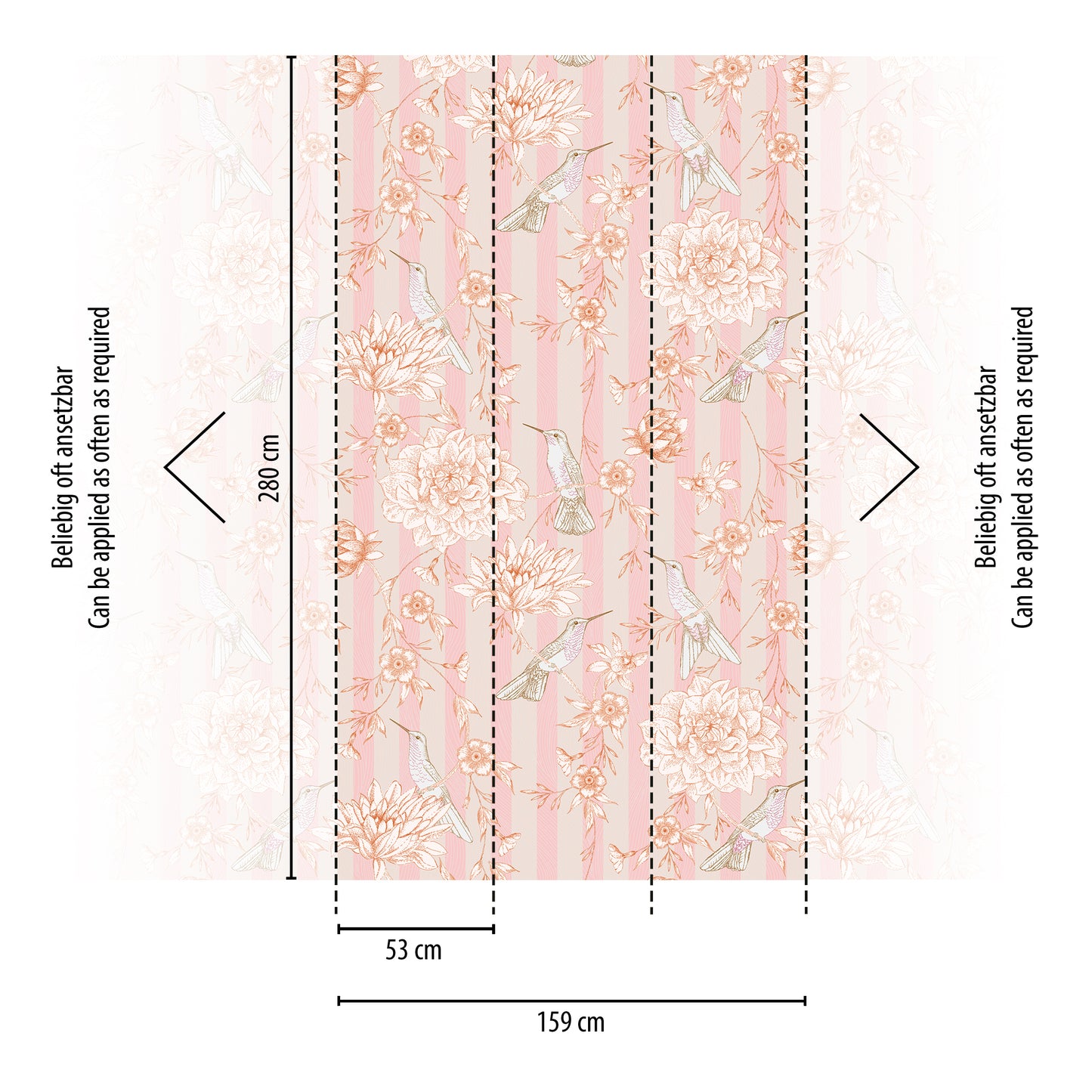 Fototapete Blumen Kolibri Rosa - 1,59 m x 2,80 m