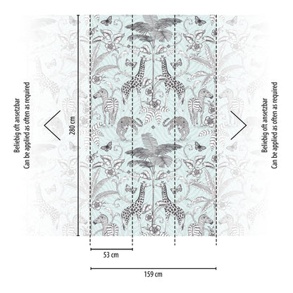 Fototapete Safari Tiere Mint Grau - 1,59 m x 2,80 m