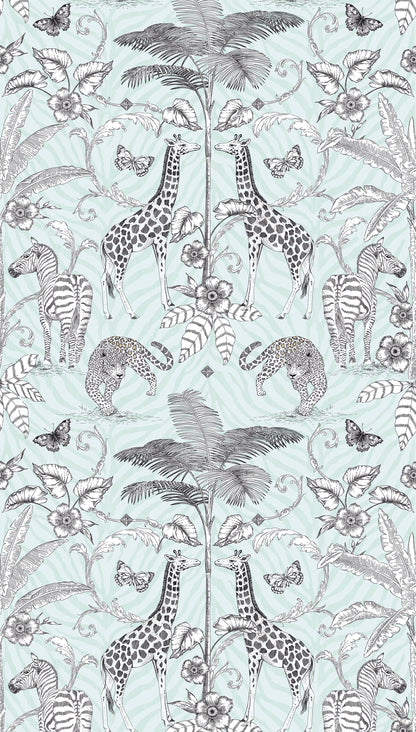 Fototapete Safari Tiere Mint Grau - 1,59 m x 2,80 m