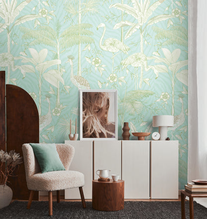 Fototapete Flamingo Dschungel Mint Beige - 1,59 m x 2,80 m