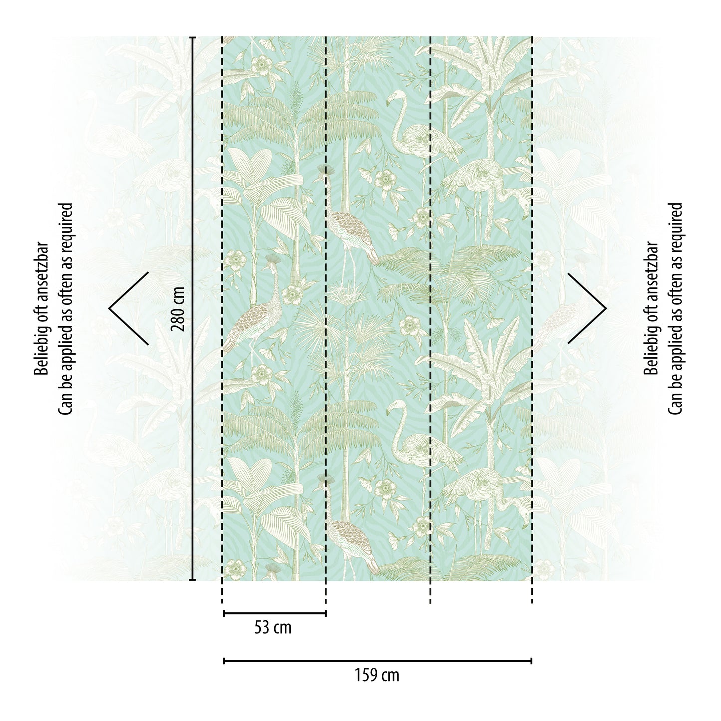 Fototapete Flamingo Dschungel Mint Beige - 1,59 m x 2,80 m