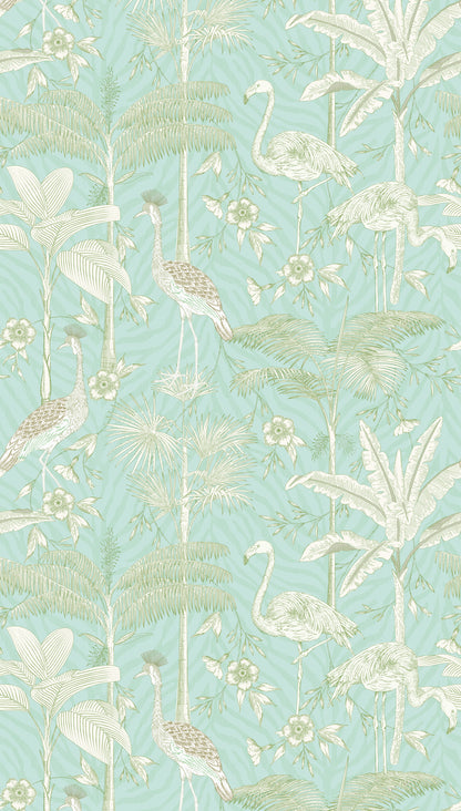 Fototapete Flamingo Dschungel Mint Beige - 1,59 m x 2,80 m