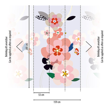 Fototapete Blumen Rosa Grau - 1,59 m x 2,80 m